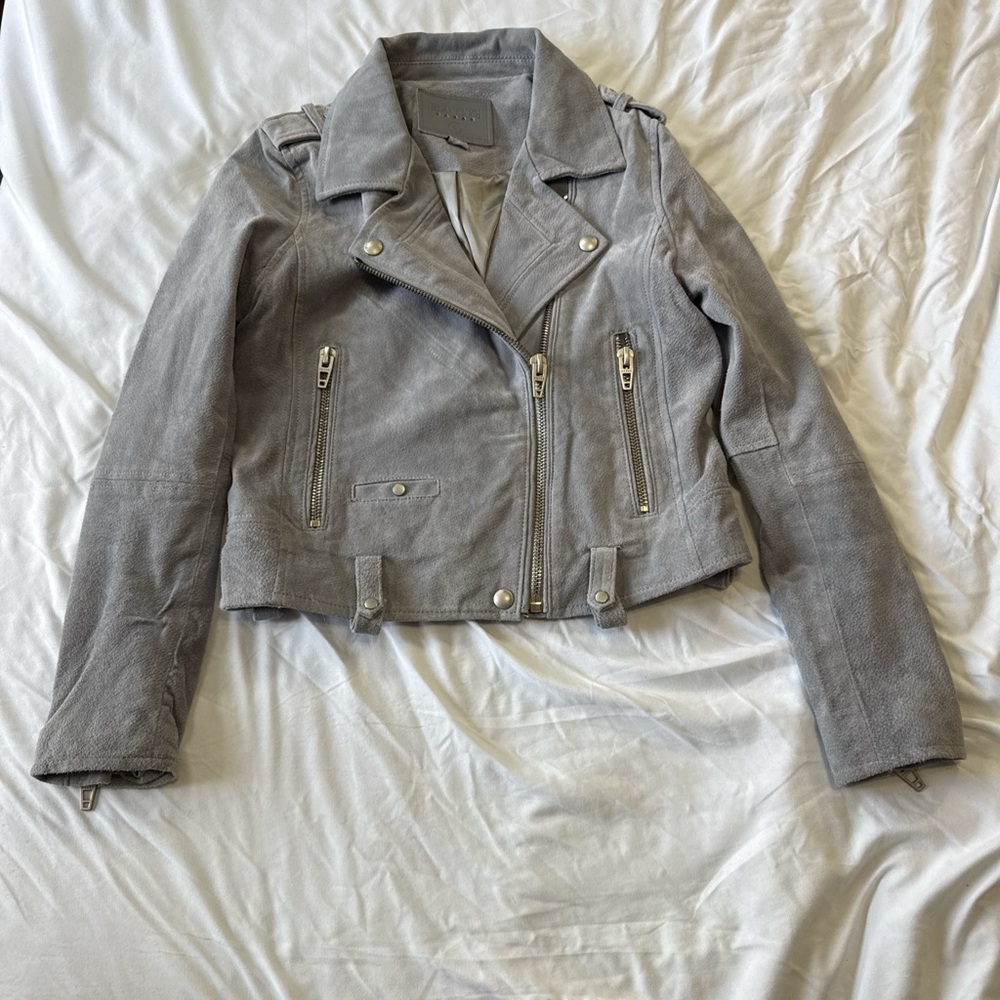 Blank NYC Light Gray Suede Leather Moto Jacket